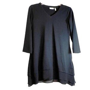 LOGO Lounge Black Jersey Knit V-Neck Tunic 3/4 Sleeve & Sheer Ruffle Bottom XXS